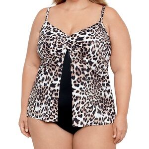 Swim Solutions Plus Size Knotted Flyaway Fauxkini One Piece Swimsuit Size 20W